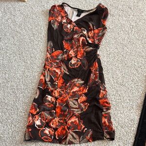 Ann Taylor Asymmetrical Dress in Red and Brown Floral